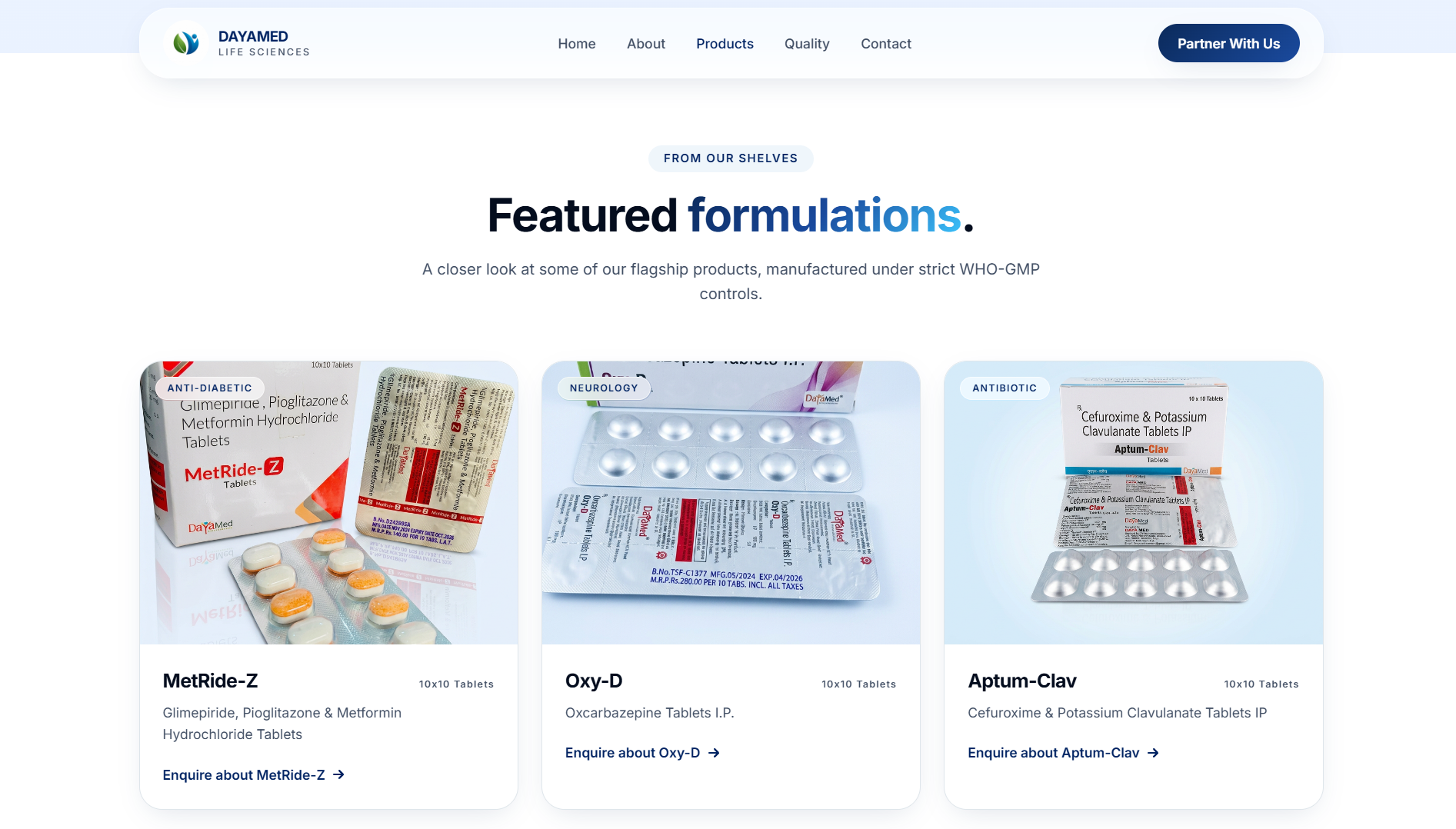 Featured formulations, front and centre.